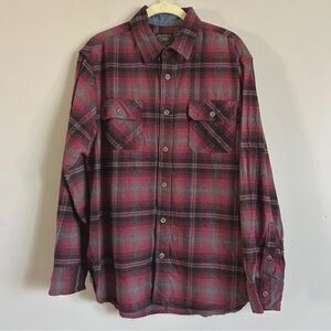 Men's Flannel Shirt Thick Plaid Size Large 100% Cotton Red Black Gray Button Up